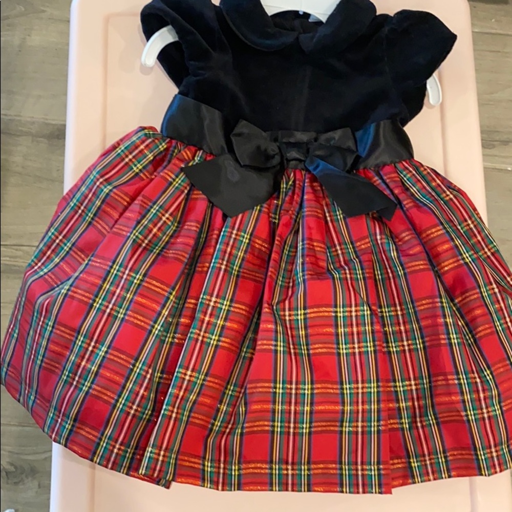 12 mos Little Me red plaid dress Christmas holiday
